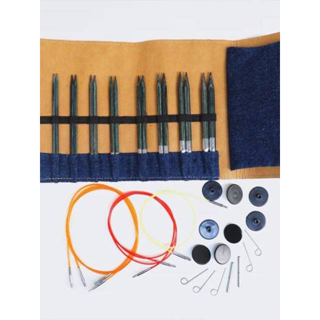 Billede af Knitpro Indigo Wood Udskiftelige Rundpindesæt